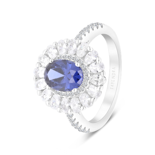 Sterling Silver 925 Ring Rhodium Plated Embedded With Tanzanite