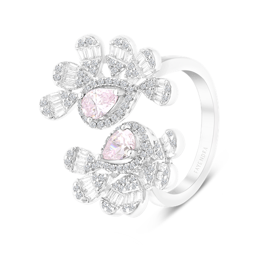 Sterling Silver 925 Ring Rhodium Plated Embedded With Pink Zircon And White CZ