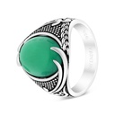 Sterling Silver 925 Ring Rhodium Plated Embedded With Green Agate For Men 