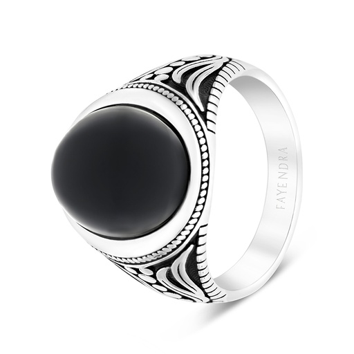 Sterling Silver 925 Ring Rhodium Plated Black Agate For Men