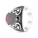 Sterling Silver 925 Ring Rhodium Plated Embedded With Garnet CZ For Men LOGO