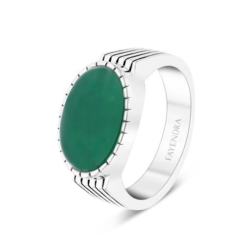 Sterling Silver 925 Ring Rhodium Plated Green Agate For Men