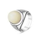 Sterling Silver 925 Ring Rhodium Plated White MOP For Men