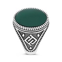 Sterling Silver 925 Ring Rhodium Plated Green Agate For Men LOGO