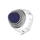 Sterling Silver 925 Ring Rhodium Plated Blue Tiger Eye For Men