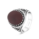 Sterling Silver 925 Ring Rhodium Plated Red Natural Aqiq For Men