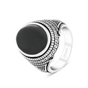 Sterling Silver 925 Ring Rhodium Plated Black Agate For Men
