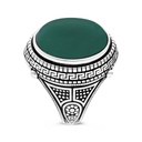 Sterling Silver 925 Ring Rhodium Plated Green Agate For Men