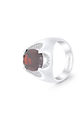 Sterling Silver 925 Ring Rhodium PlatedEmbedded With Garnet CZ For Men And White CZ