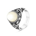Sterling Silver 925 Ring Rhodium Plated White MOP For Men