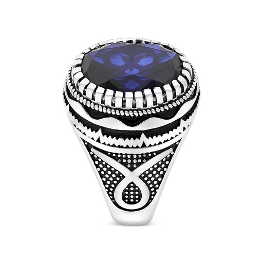 Sterling Silver 925 Ring Rhodium Plated Sapphire Corundum For Men