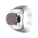 Sterling Silver 925 Ring Rhodium Plated Garnet CZ For Men