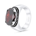 Sterling Silver 925 Ring Rhodium Plated Embedded With Garnet CZ For Men 