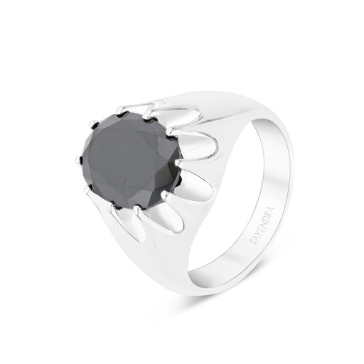 Sterling Silver 925 Ring Rhodium Plated Embedded With Black CZ For Men