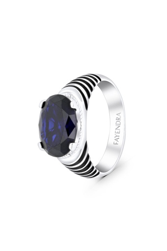 Sterling Silver 925 Ring Rhodium Plated Embedded With Sapphire Corundum For Men 