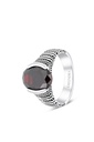 Sterling Silver 925 Ring Rhodium Plated Embedded With Garnet CZ For Men