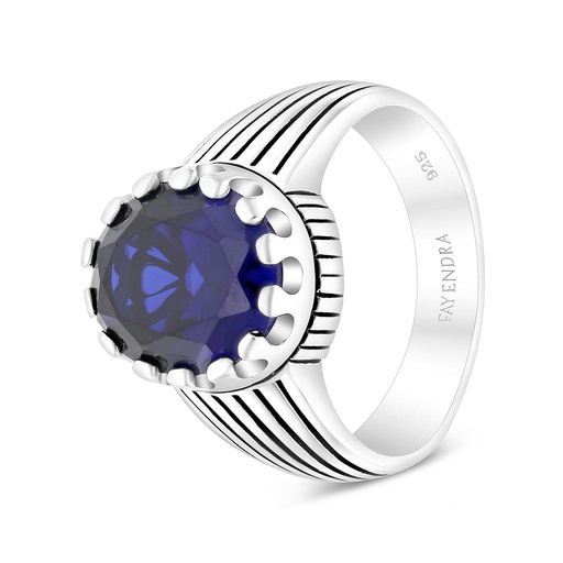 Sterling Silver 925 Ring Rhodium Plated Sapphire Corundum For Men