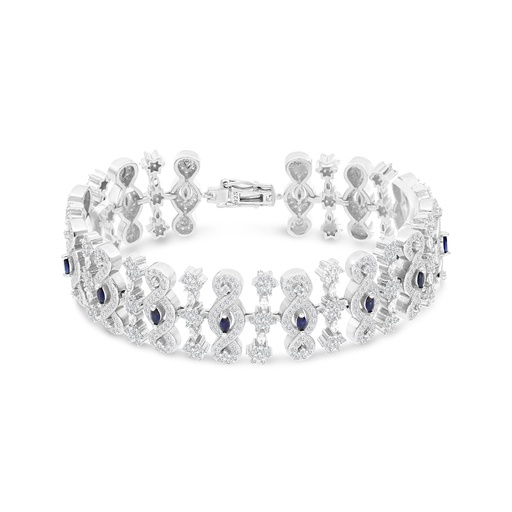[BRC01SAP00WCZA805] Sterling Silver 925 Bracelet Rhodium Plated Embedded With Sapphire Corundum And White CZ