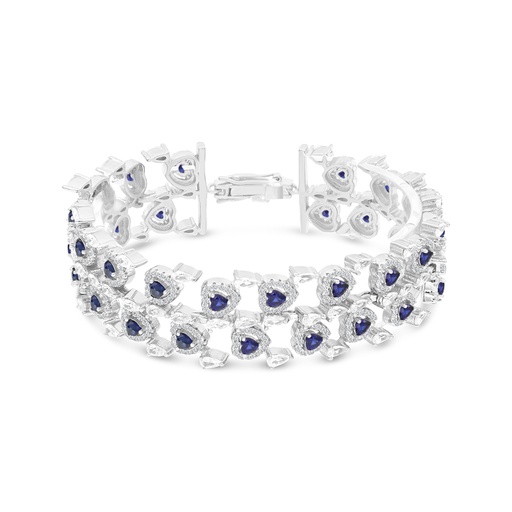 [BRC01SAP00WCZA810] Sterling Silver 925 Bracelet Rhodium Plated Embedded With Sapphire Corundum And White CZ