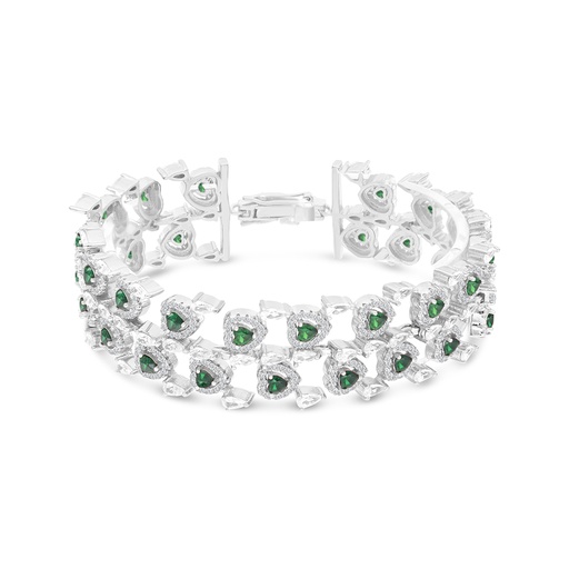 [BRC01EMR00WCZA810] Sterling Silver 925 Bracelet Rhodium Plated Embedded With Emerald And White CZ