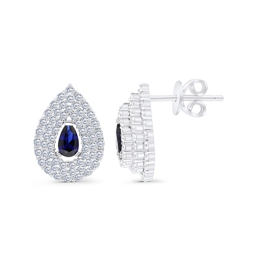 [EAR01SAP00WCZB652] Sterling Silver 925 Earring Rhodium Plated Embedded With Sapphire CorundumAnd White CZ