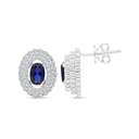 Sterling Silver 925 Earring Rhodium Plated Embedded With Sapphire CorundumAnd White CZ