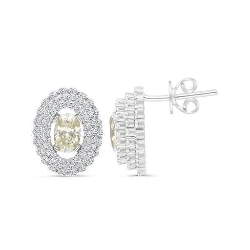 [EAR01CIT00WCZB653] Sterling Silver 925 Earring Rhodium Plated Embedded With Yellow Zircon And White CZ