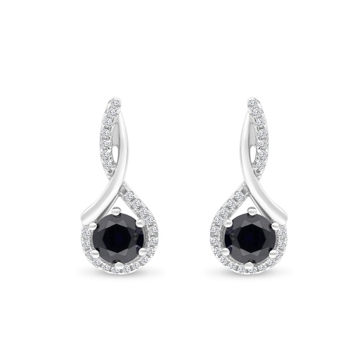 [EAR01SAP00WCZB654] Sterling Silver 925 Earring Rhodium Plated Embedded With Sapphire Corundum And White CZ