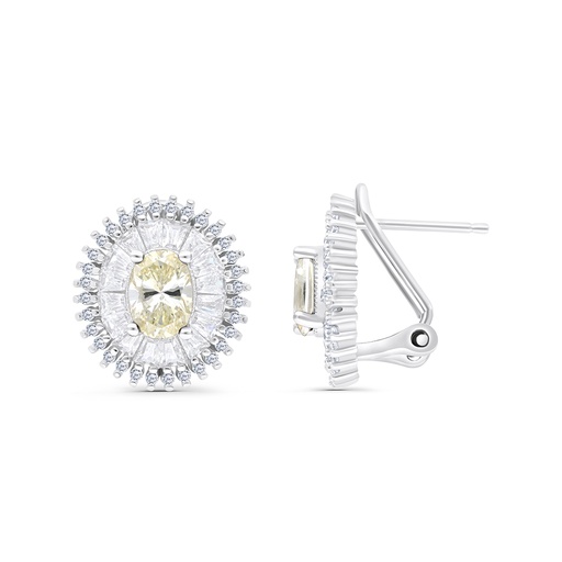 [EAR01CIT00WCZB657] Sterling Silver 925 Earring Rhodium Plated Embedded With Yellow Zircon And White CZ