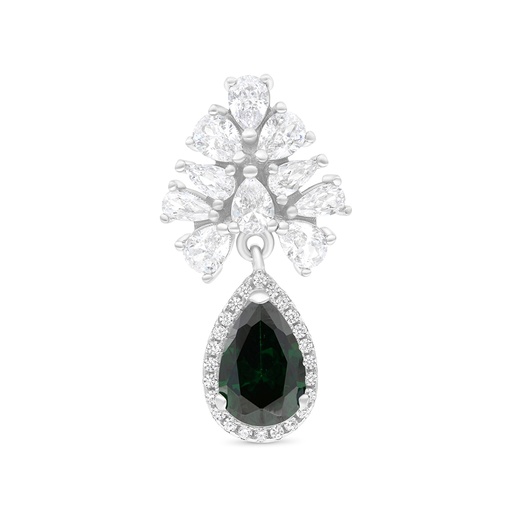 [PND01EMR00WCZA790] Sterling Silver 925 Pendant Rhodium Plated Embedded With Emerald And White CZ