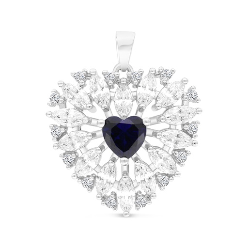 [PND01SAP00WCZA794] Sterling Silver 925 Pendant Rhodium Plated Embedded With Sapphire Corundum And White CZ