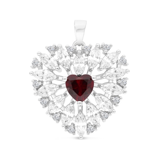 [PND01RUB00WCZA794] Sterling Silver 925 Pendant Rhodium Plated Embedded With Ruby Corundum And White CZ