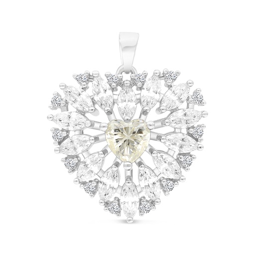 [PND01CIT00WCZA794] Sterling Silver 925 Pendant Rhodium Plated Embedded With Yellow Zircon And White CZ