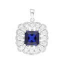 Sterling Silver 925 Pendant Rhodium Plated Embedded With Sapphire Corundum And White CZ