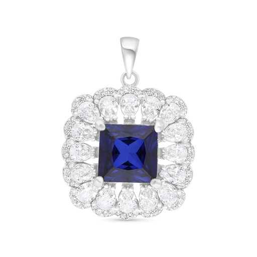 [PND01SAP00WCZA795] Sterling Silver 925 Pendant Rhodium Plated Embedded With Sapphire Corundum And White CZ