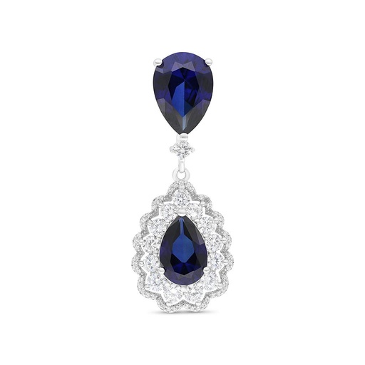 [PND01SAP00WCZA801] Sterling Silver 925 Pendant Rhodium Plated Embedded With Sapphire Corundum And White CZ