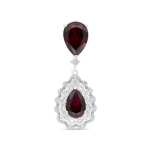 [PND01RUB00WCZA801] Sterling Silver 925 Pendant Rhodium Plated Embedded With Ruby Corundum And White CZ