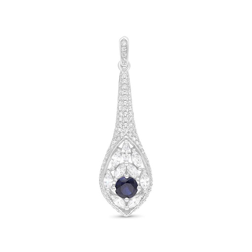 [PND01SAP00WCZA803] Sterling Silver 925 Pendant Rhodium Plated Embedded With Sapphire Corundum And White CZ