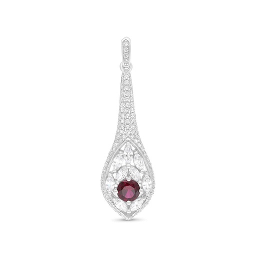[PND01RUB00WCZA803] Sterling Silver 925 Pendant Rhodium Plated Embedded With Ruby Corundum And White CZ