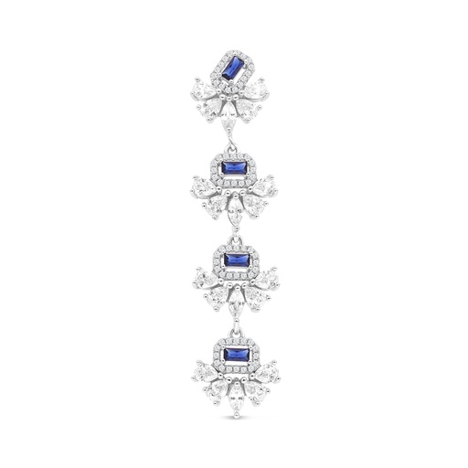 [PND01SAP00WCZA804] Sterling Silver 925 Pendant Rhodium Plated Embedded With Sapphire Corundum And White CZ