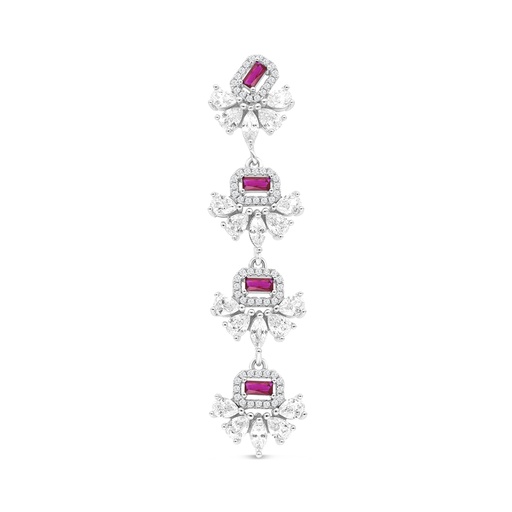 [PND01RUB00WCZA804] Sterling Silver 925 Pendant Rhodium Plated Embedded With Ruby Corundum And White CZ