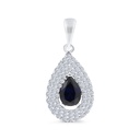 Sterling Silver 925 Pendant Rhodium Plated Embedded With Sapphire CorundumAnd White CZ