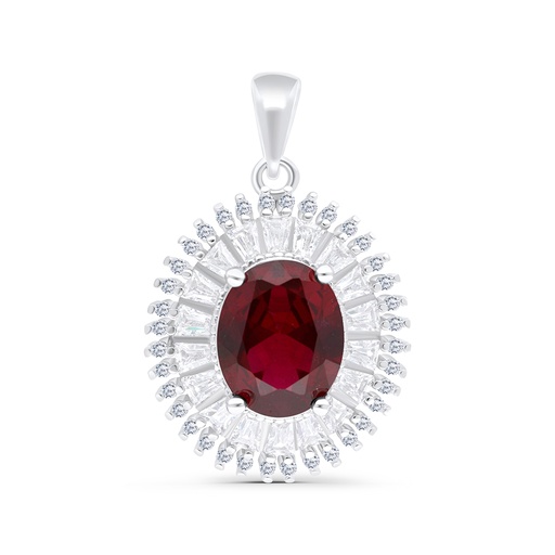 [PND01RUB00WCZA813] Sterling Silver 925 Pendant Rhodium Plated Embedded With Ruby Corundum And White CZ