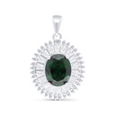 Sterling Silver 925 Pendant Rhodium Plated Embedded With Emerald And White CZ