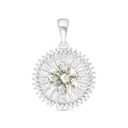 Sterling Silver 925 Pendant Rhodium Plated Embedded With Yellow Zircon