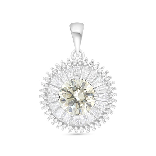 [PND01CIT00WCZA814] Sterling Silver 925 Pendant Rhodium Plated Embedded With Yellow Zircon