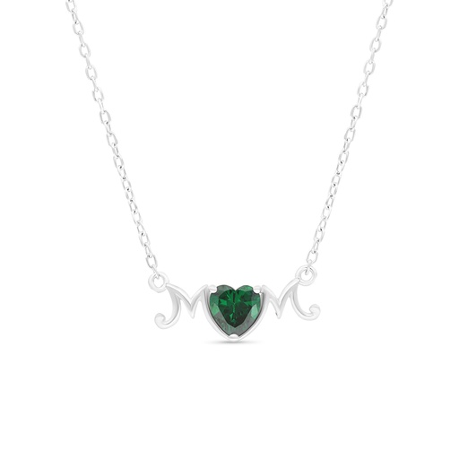 [NCL01EMR00000A637] Sterling Silver 925 Necklace Rhodium Plated Embedded With Emerald