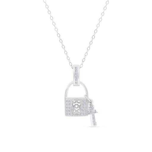 [NCL01WCZ00000A639] Sterling Silver 925 Necklace Rhodium Plated And White CZ