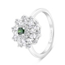 Sterling Silver 925 Ring Rhodium Plated Embedded With Emerald And White CZ