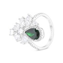 Sterling Silver 925 Ring Rhodium Plated Embedded With Emerald And White CZ